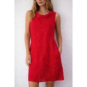 NWT Lina Tomei Red Linen Cowl Neck Shift Dress Made in Italy Size L